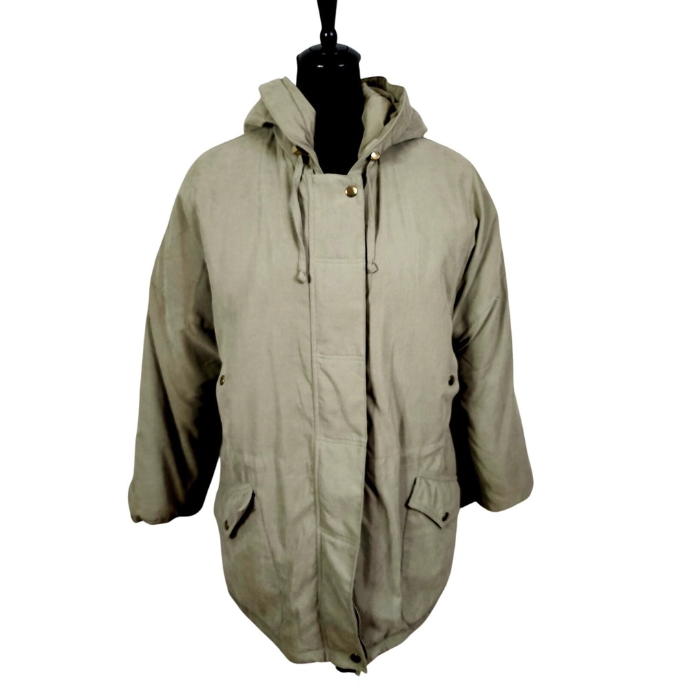 Vintage LARRY LEVINE Size XS Green 1990's Winter Puffer Coat Drawstring Hooded